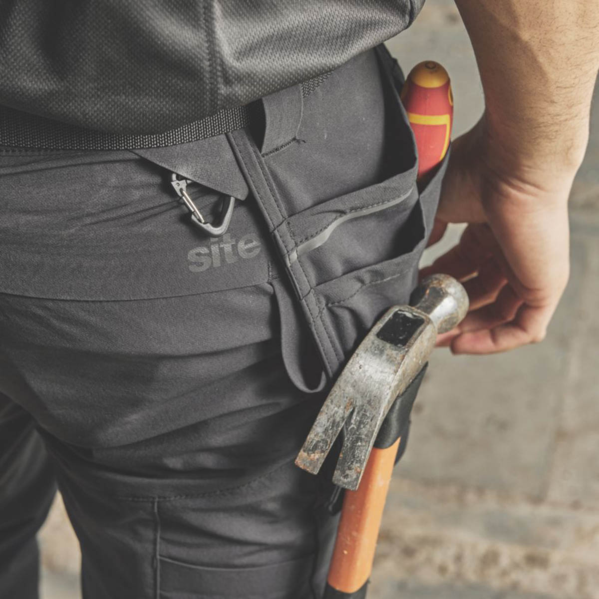 Site Work Trousers Mens Slim Fit Black Stretch Multi Pockets Cargo 34"W 32"L - Image 6