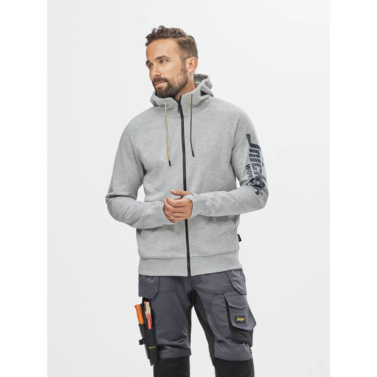 Snickers 2895 Logo Full Zip Hoodie Grey Melange Large 43" Chest - Image 3