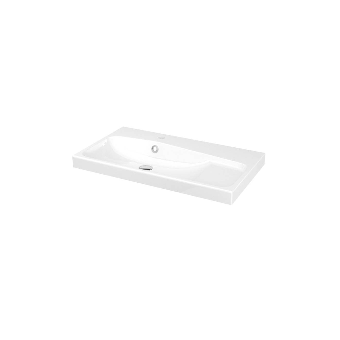 Countertop Wash Basin Sink Single Bowl Resin White Rectangular (W)80cm - Image 2