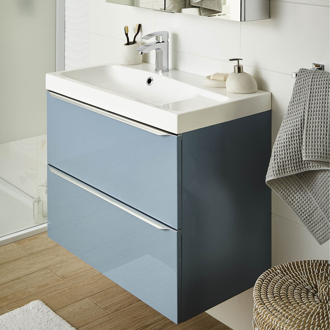 Countertop Wash Basin Sink Single Bowl Resin White Rectangular (W)80cm - Image 5