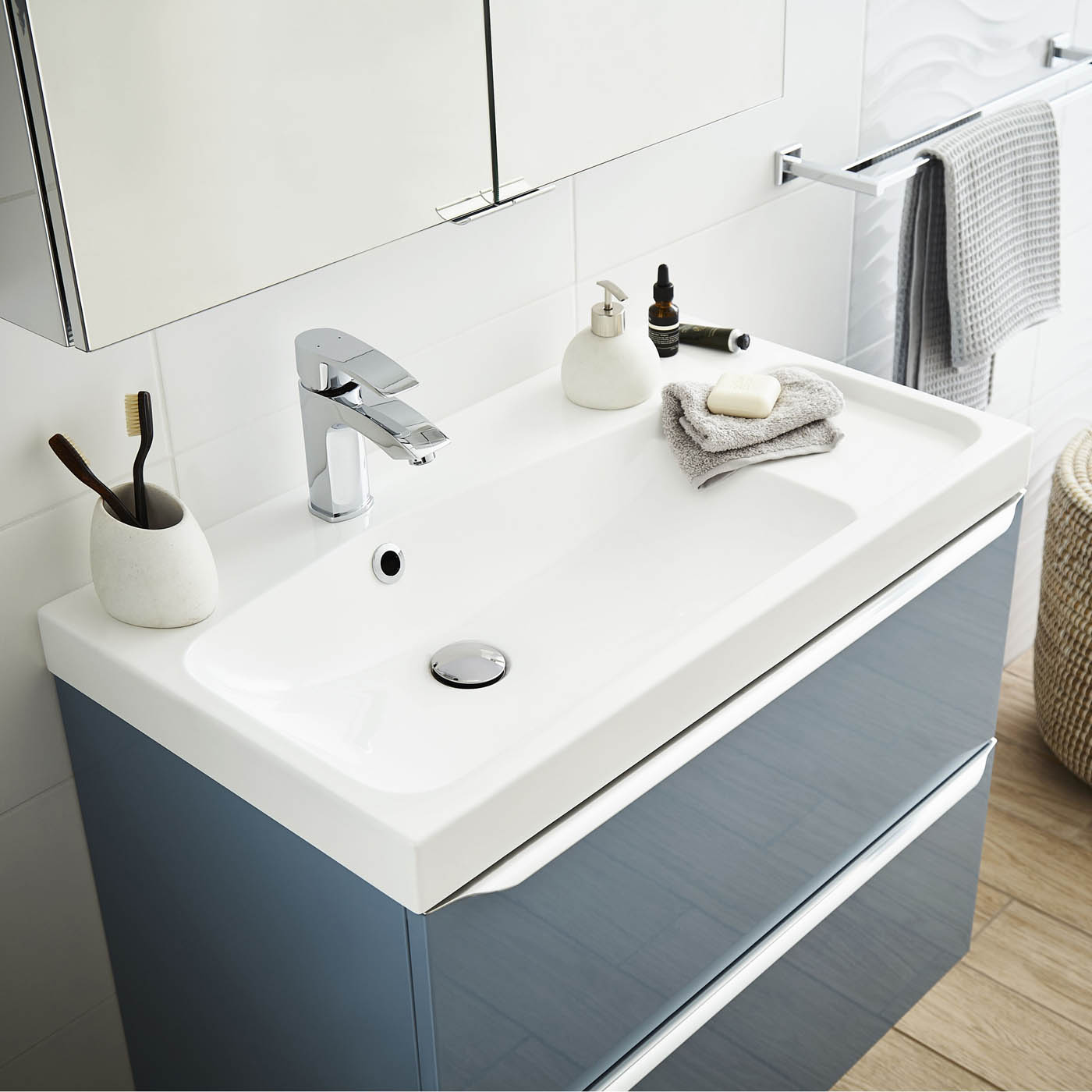 Countertop Wash Basin Sink Single Bowl Resin White Rectangular (W)80cm - Image 6