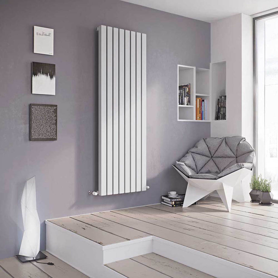 Designer Radiator Vertical Flat Tube White Rectangle Central Heating 600x1185mm - Image 1