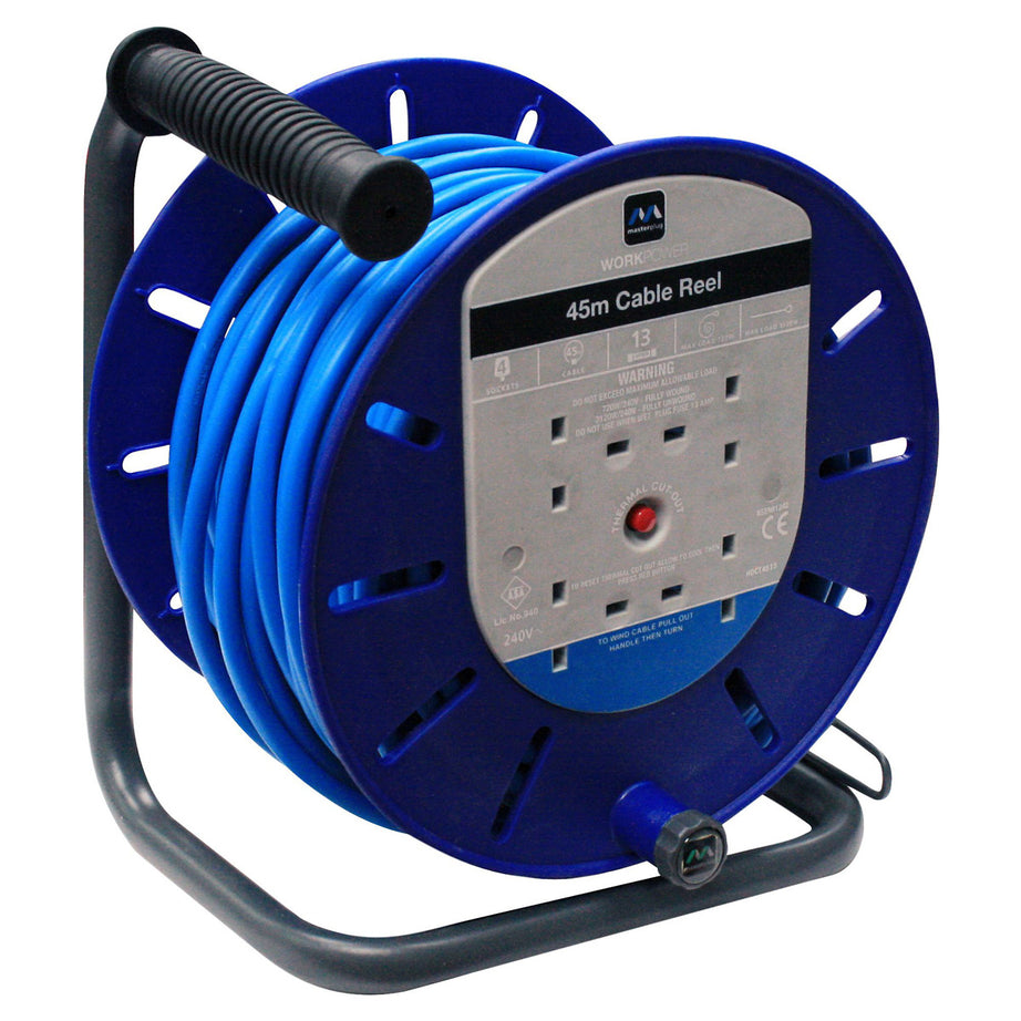 Masterplug Cable Reel 4 Gang 45m Blue Extension Lead 13A Outdoor Heavy Duty - Image 2