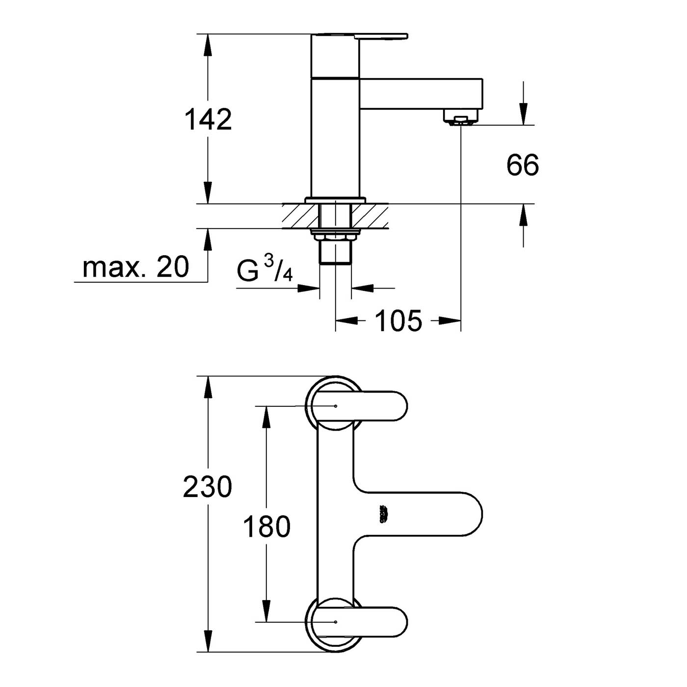 Grohe Bath Filler Tap Mixer Chrome Dual Lever Brass Bathroom Modern Faucet - Image 2
