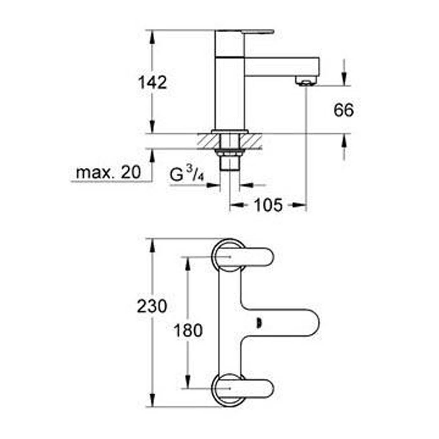 Grohe Bath Filler Tap Mixer Chrome Dual Lever Brass Bathroom Modern Faucet - Image 3