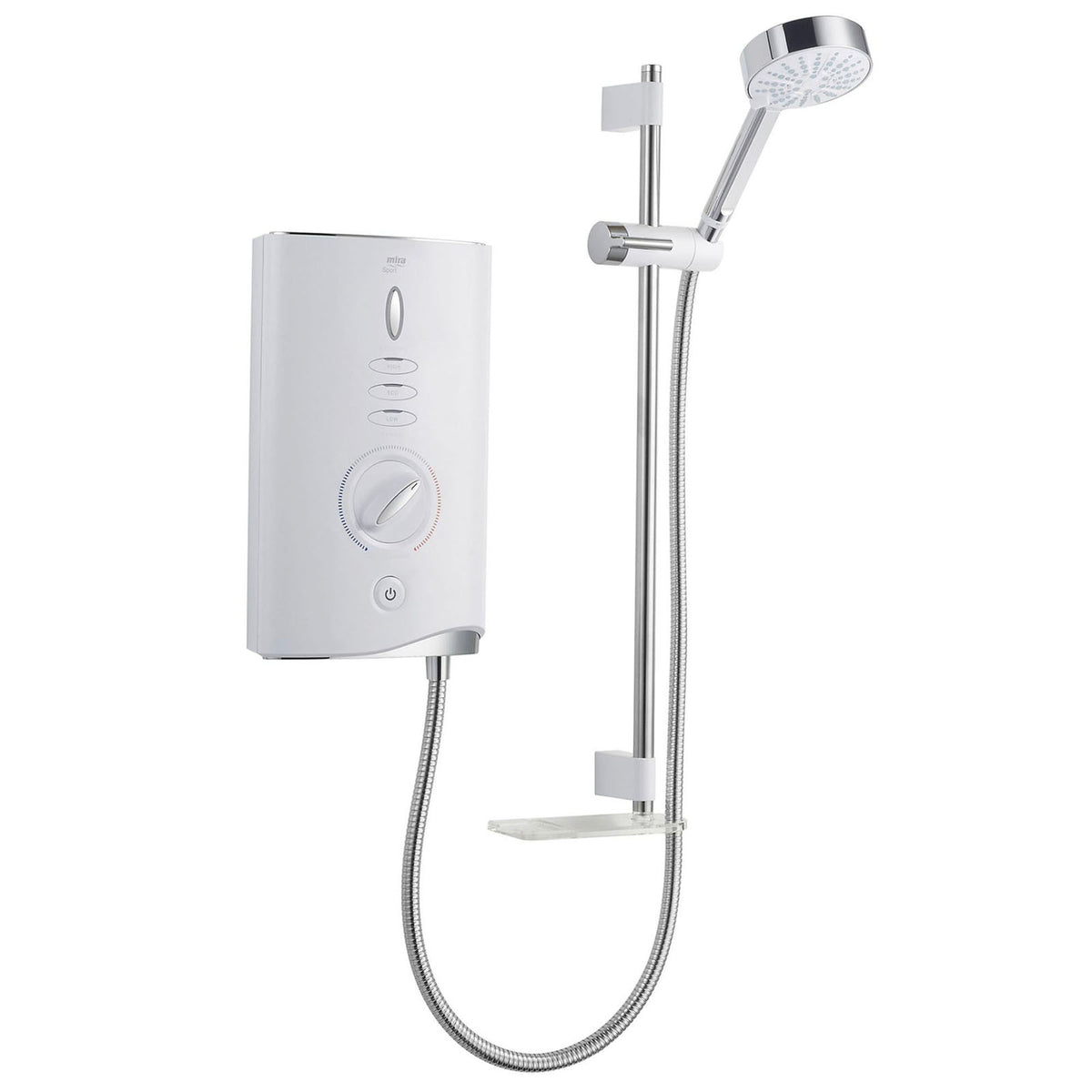 Mira Electric Shower Sport Max Opti-flo Chrome White Soap-dish 10.8kW 3 Powers - Image 1