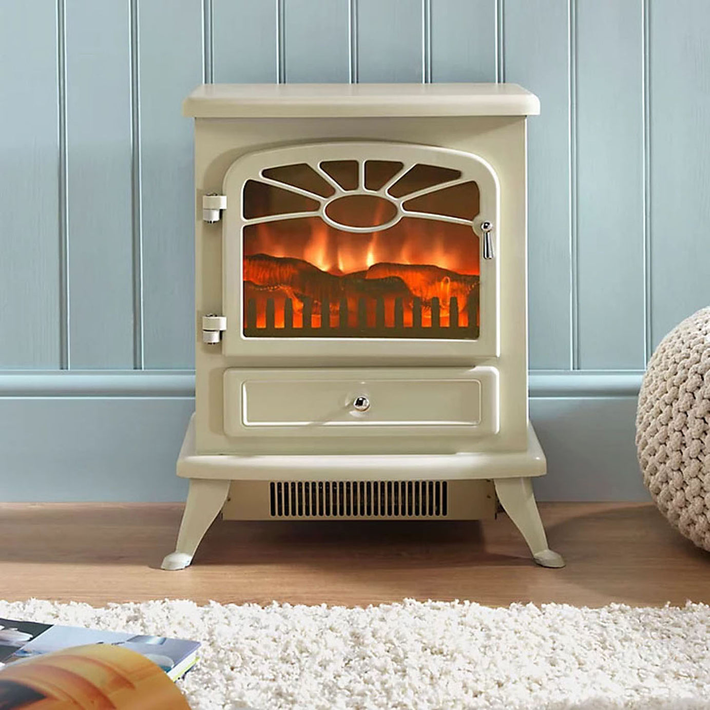 Electric Stove Fire Heater Log Effect Matt Cream Traditional Design 1.8KW - Image 5