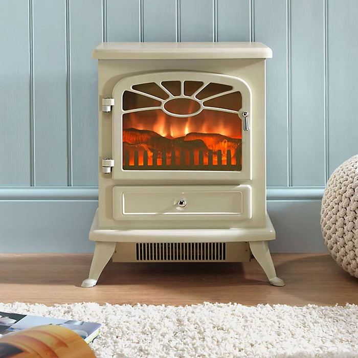 Electric Stove Fire Heater Log Effect Matt Cream Traditional Design 1.8KW - Image 5