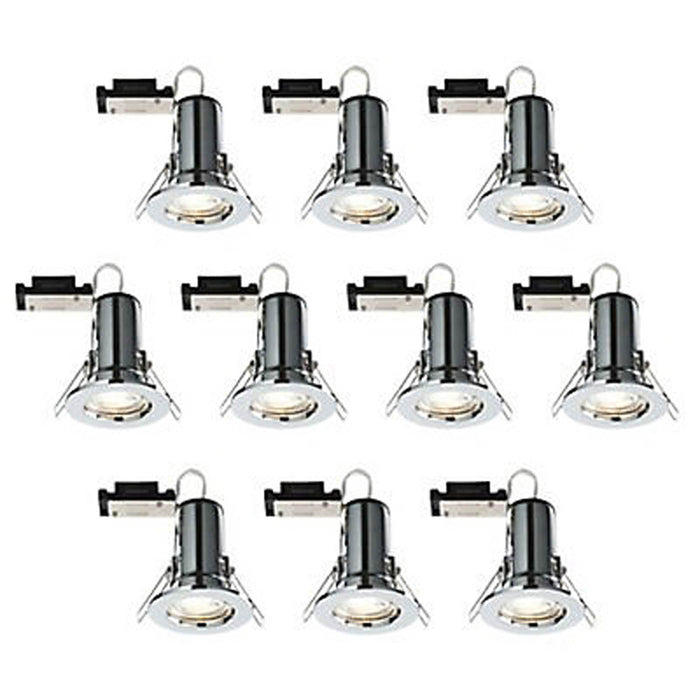 Downlight Spotlight Chrome Effect Fixed GU10 LED Warm White 2700K Pack of 10 - Image 1