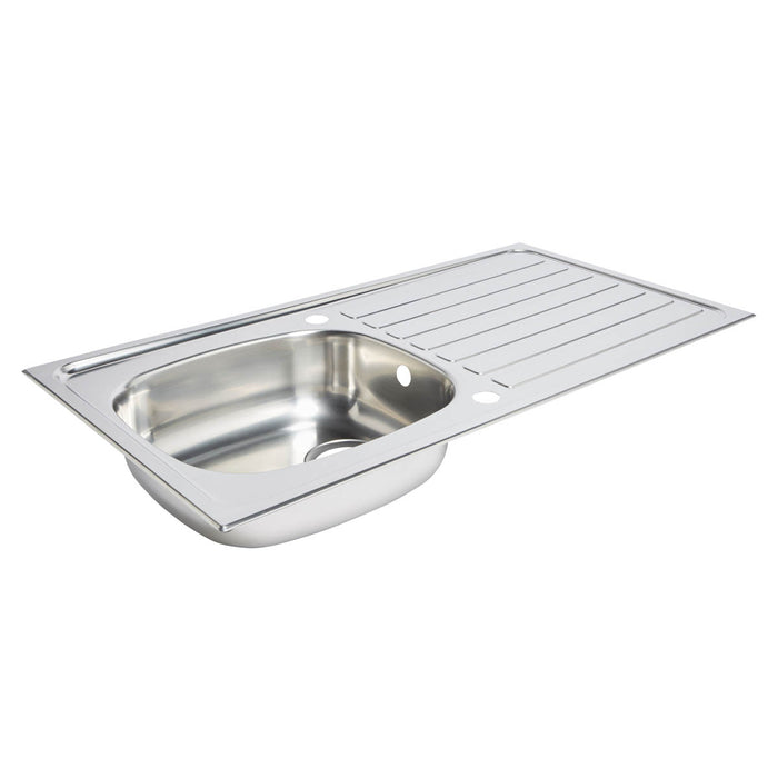 Kitchen Sink 1 Bowl Polished Stainless Steel Reversible Drainer 490x940mm - Image 2