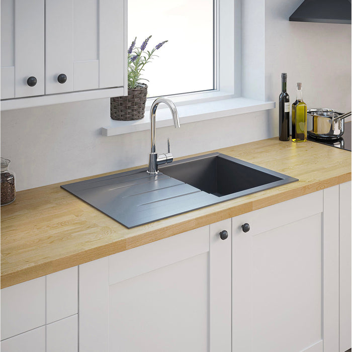 Cooke & Lewis 1 Bowl Kitchen Sink And Drainer Ising Polished Grey Resin - Image 1