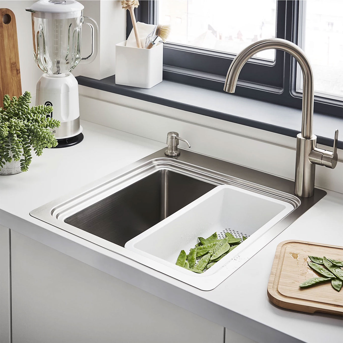 Kitchen Sink Tap Mixer Nickel Effect Single Lever Swivel Spout Modern Faucet - Image 10