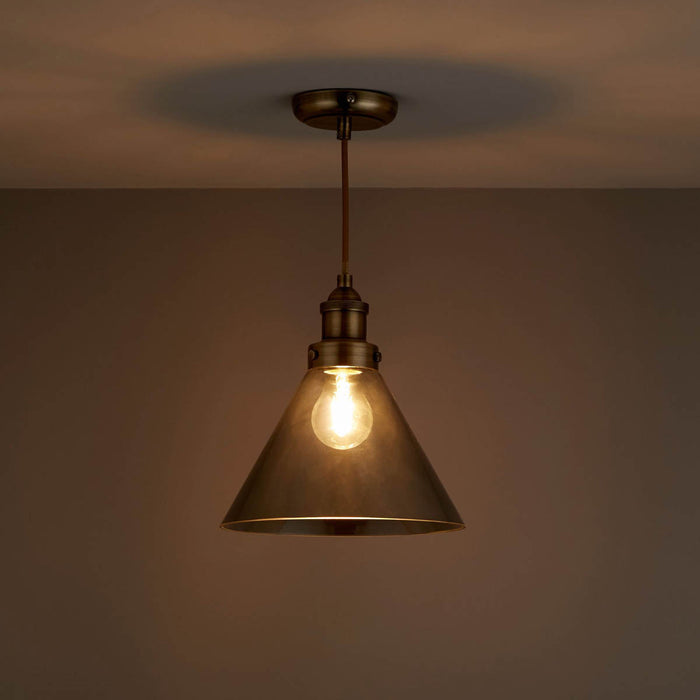 Pendant LED Ceiling Light Brushed Glass Metal Retro Antique Brass Effect - Image 2