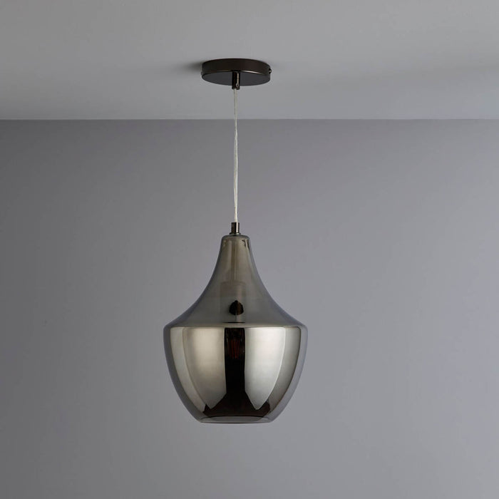 Pendant Ceiling Light Smoked Glass Metal Antique Brass Effect Dimmable Modern - Image 3