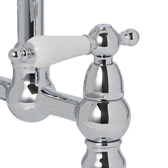 Kitchen Tap Mixer Chrome Twin Lever Brass Swivel Spout Contemporary Faucet - Image 2