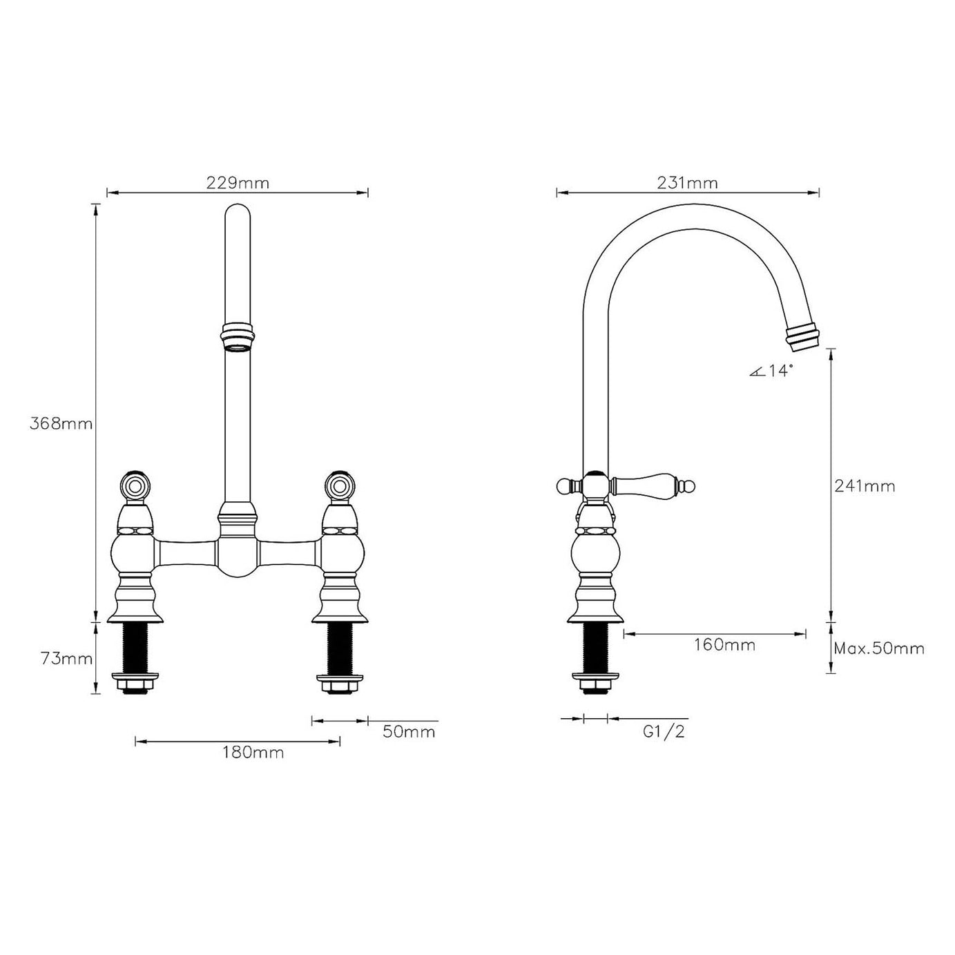 Kitchen Tap Mixer Chrome Twin Lever Brass Swivel Spout Contemporary Faucet - Image 6