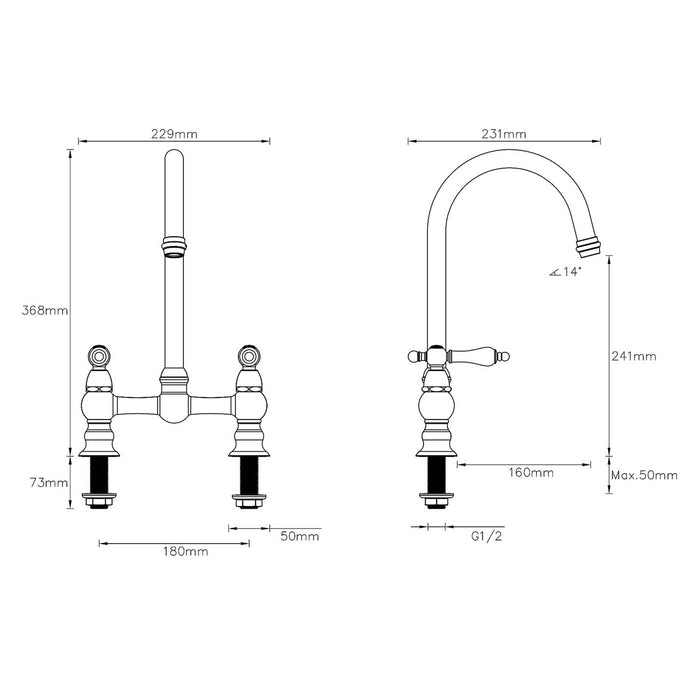 Kitchen Tap Mixer Chrome Twin Lever Brass Swivel Spout Contemporary Faucet - Image 6