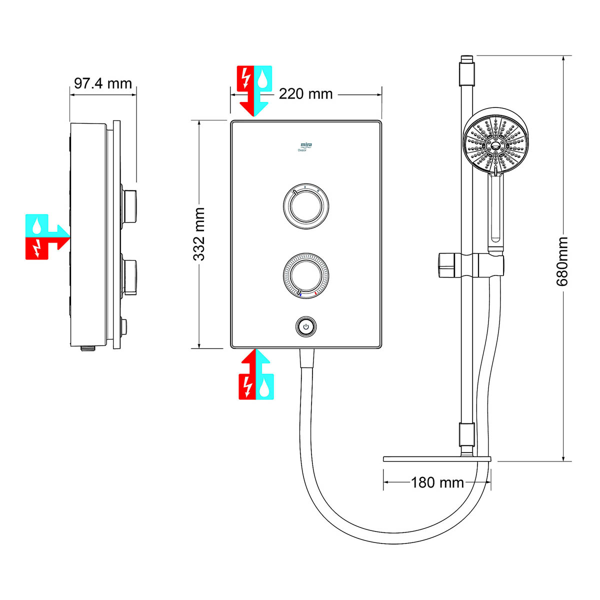 Mira Electric Shower Kit 9.5kW Silver Effect Manual 4 Spray Pattern Modern - Image 3