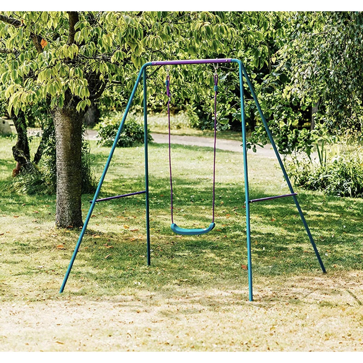 Plum Garden Kids Swing Single Metal Teal Purple Classic Outdoor Adjustable - Image 2