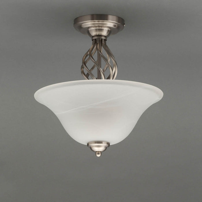 Ceiling Light 2 Lamp Brushed Opaque Glass Metal Nickel Effect Contemporary - Image 2