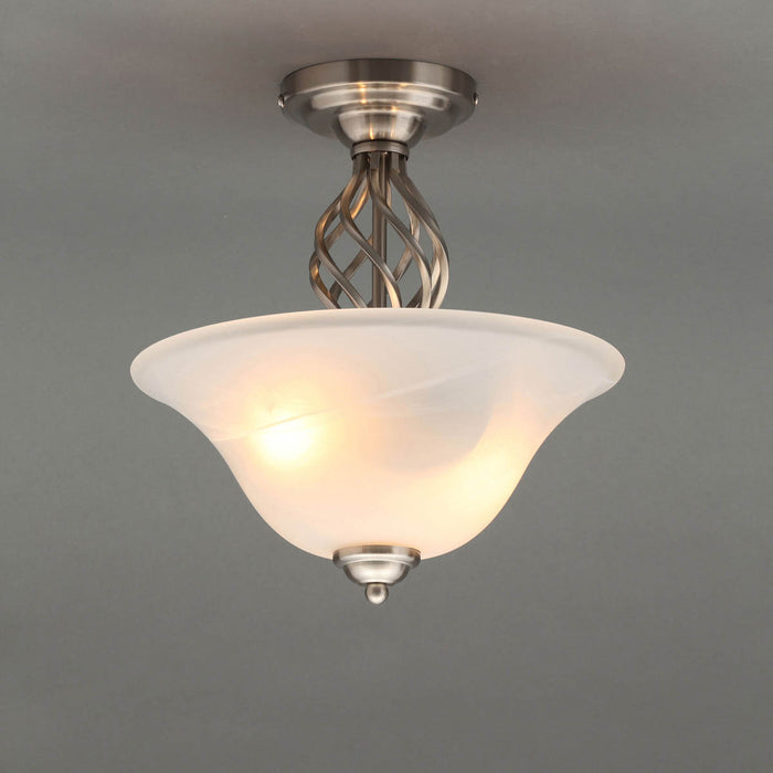 Ceiling Light 2 Lamp Brushed Opaque Glass Metal Nickel Effect Contemporary - Image 3