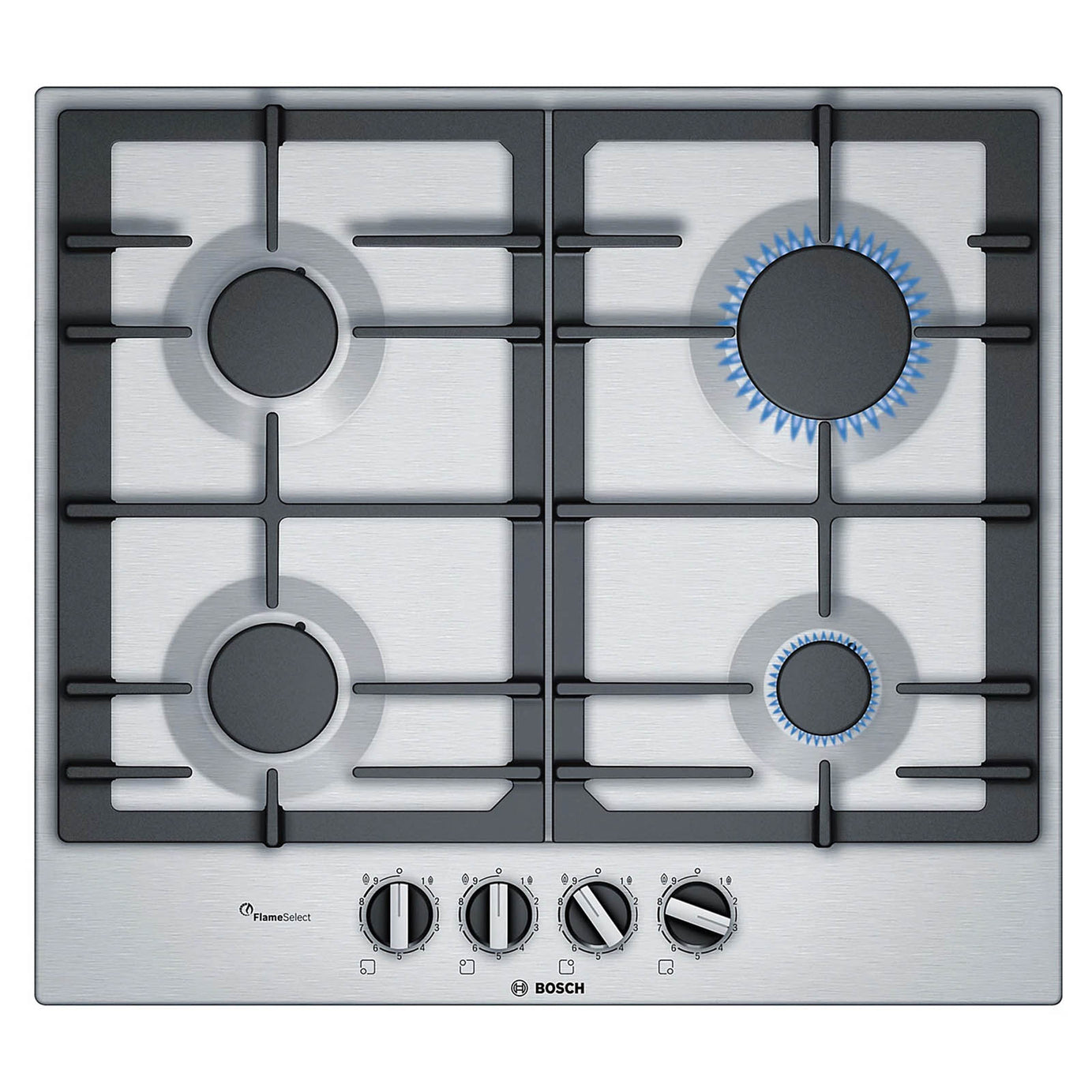 Bosch PCP615B90B Gas Hob 4 Burner 58.2cm Built-In Stainless Steel - Image 1
