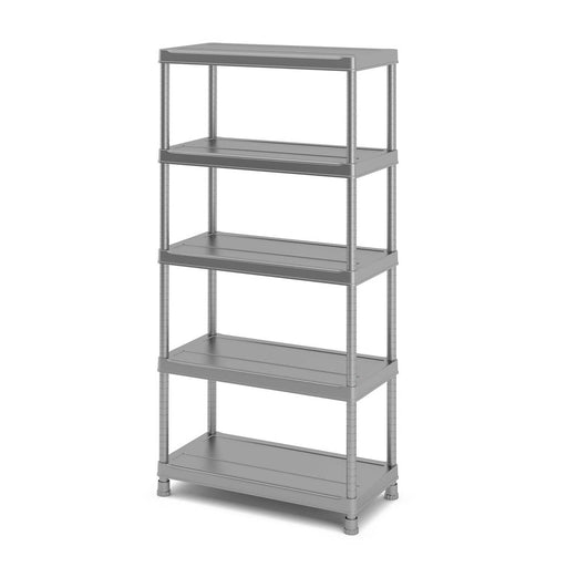 Garage Shelving Unit Storage 5 Tier Plastic Light Grey (H)1820mm (W)900mm - Image 1