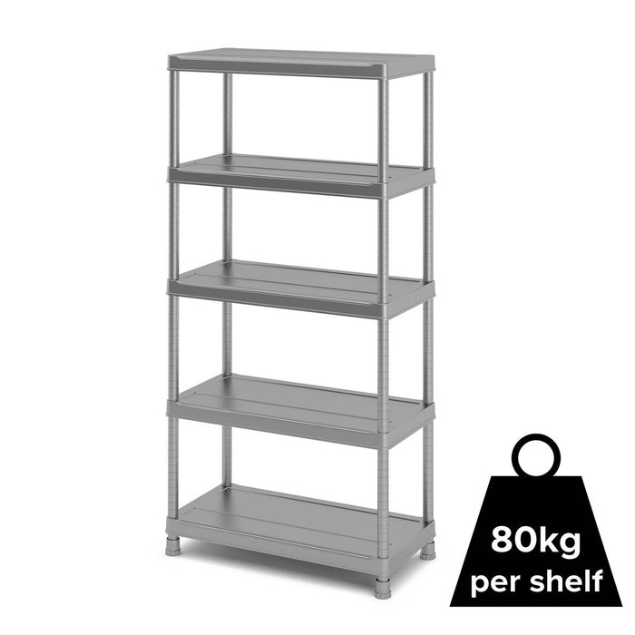 Garage Shelving Unit Storage 5 Tier Plastic Light Grey (H)1820mm (W)900mm - Image 4