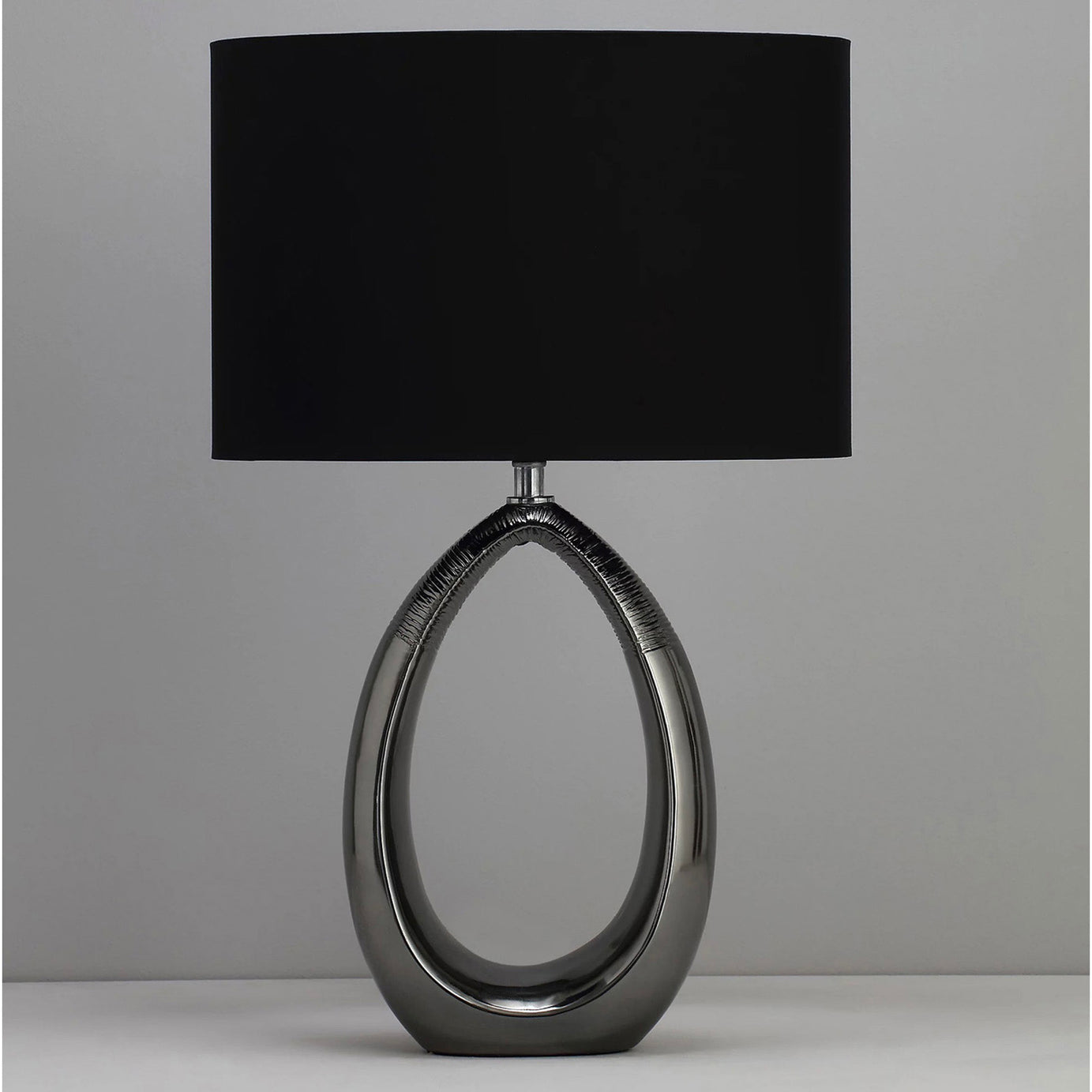 Ceramic Table Lamp Black Shade Drum Bedside Living Room Light - Image 4