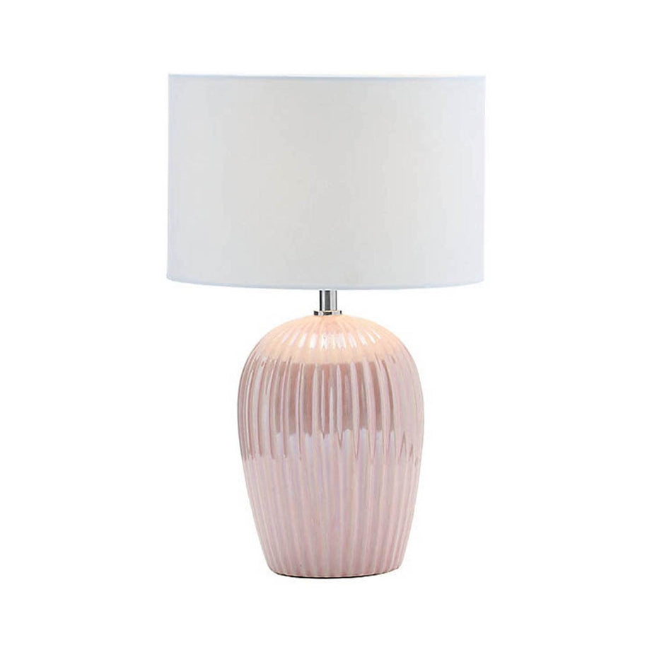 Table Lamp Ribbed Ceramic Pink Ivory Glazed Bedside Light Modern For Any Room - Image 1