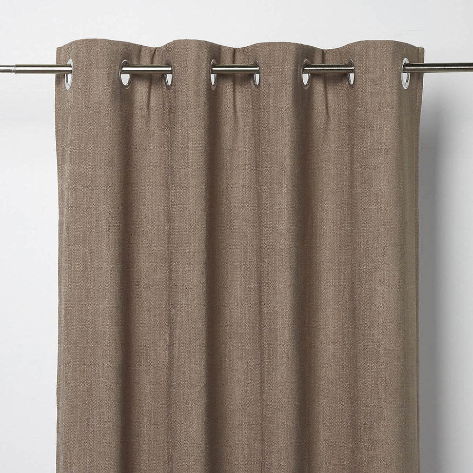 Blackout Eyelet Curtain Brown Chenille Lined Woven Effect Single (W)167(L)183cm - Image 1