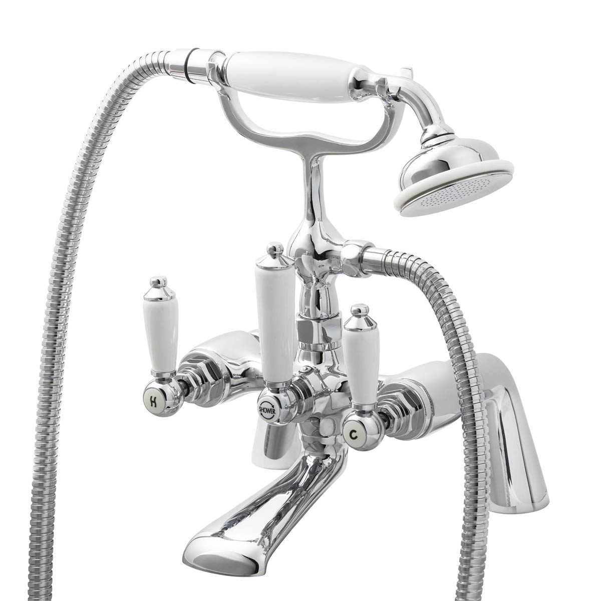 Bath Filler Tap With Hand Held Set Brass Double Lever Round Head Bathroom - Image 2
