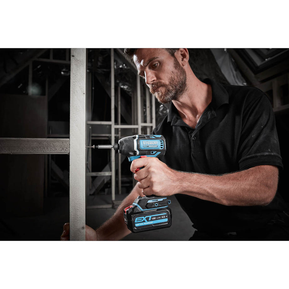 Erbauer Impact Driver Cordless 18V 4Ah Li-Ion EID18-Li Brushless Compact - Image 4
