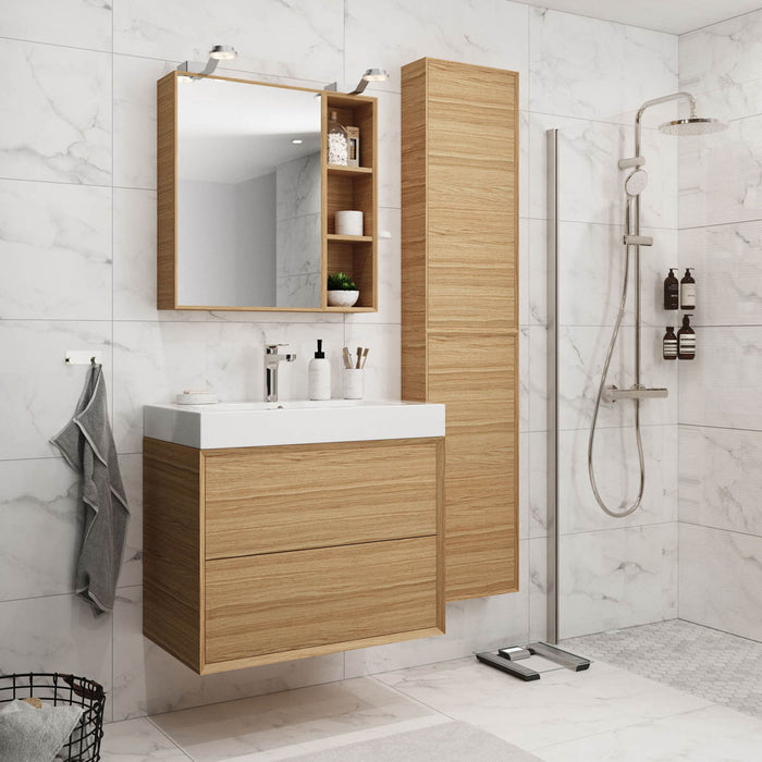 GoodHome Avela Matt Oak Veneer Single Bathroom Wall cabinet Non-mirrored (H)90cm (W)40cm - Image 2