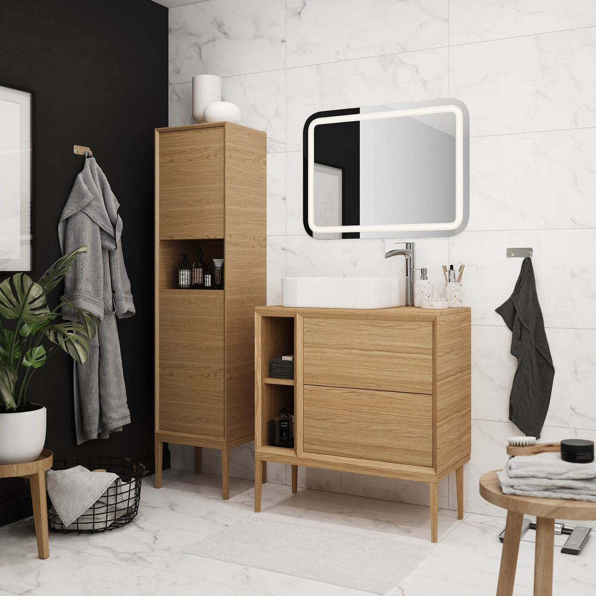 GoodHome Avela Tall Matt Oak effect Bathroom Single Cabinet (H)170cm (W)40cm - Image 3