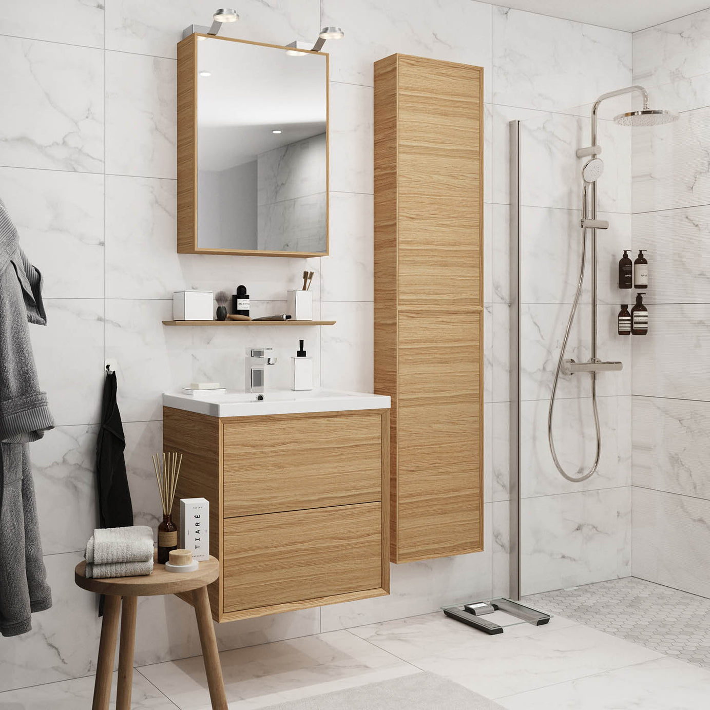 GoodHome Avela Matt Oak effect Wall-mounted Bathroom Vanity unit (H) 600mm (W) 600mm - Image 4