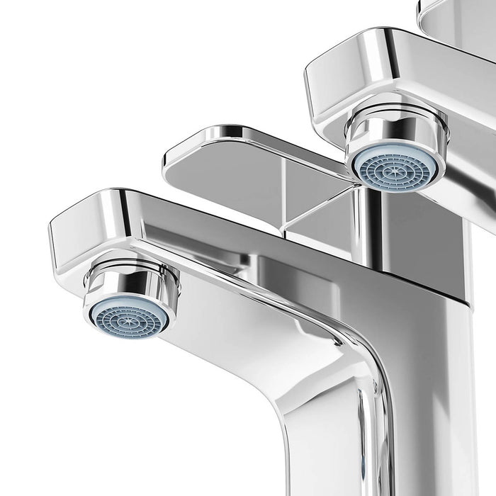 Basin Pillar Taps Pair Bathroom Chrome Effect Modern Gloss Lever Operation - Image 7