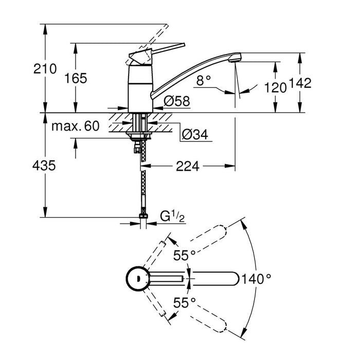 Grohe Kitchen Mixer Tap Chrome Swivel Spout Single Lever Replaceable Aerator - Image 3