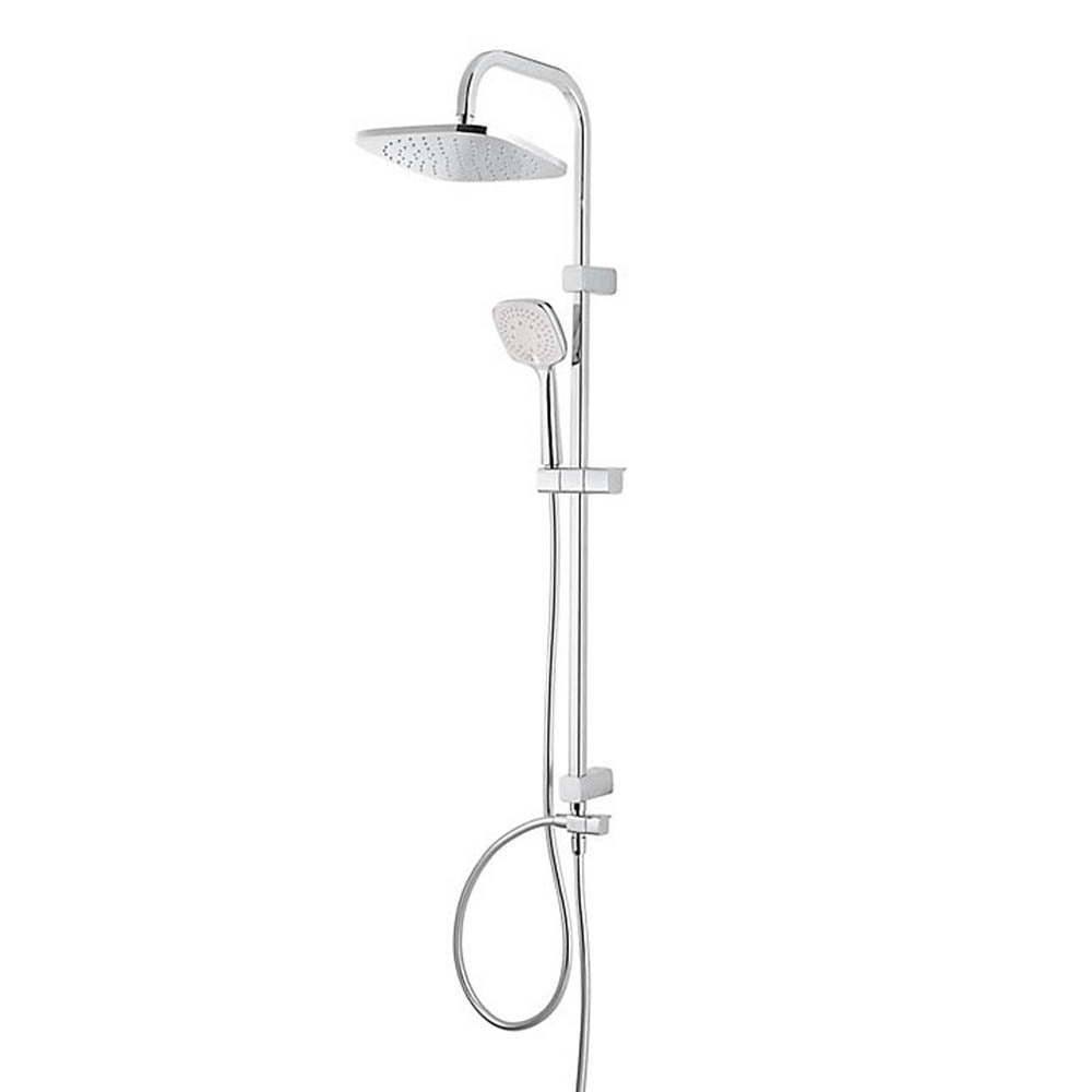 GoodHome Shower Kit Teesta Stainless Steel Twin Head 3-Spray Pattern Bathroom - Image 1