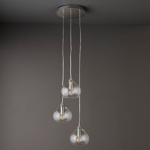 Pendant Ceiling Light 3 Lamp Glass Steel Nickel Effect Modern (Dia)300mm - Image 1