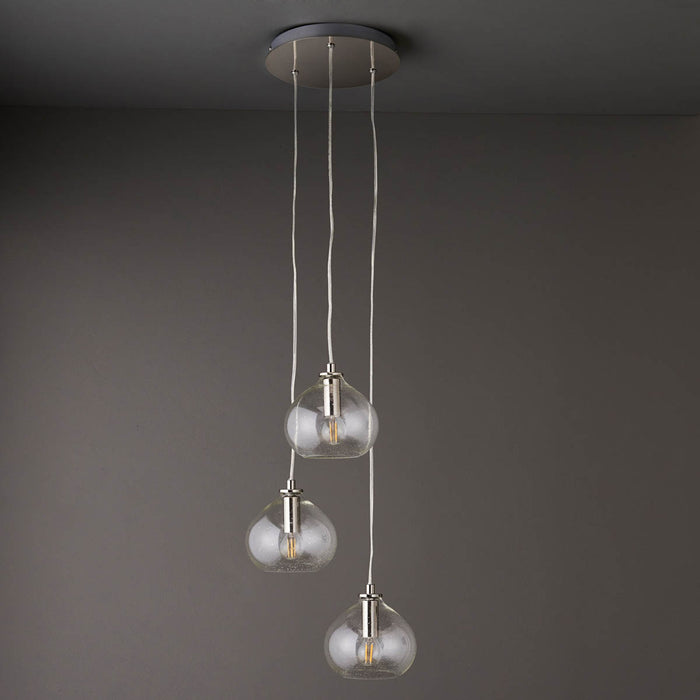 Pendant Ceiling Light 3 Lamp Glass Steel Nickel Effect Modern (Dia)300mm - Image 2