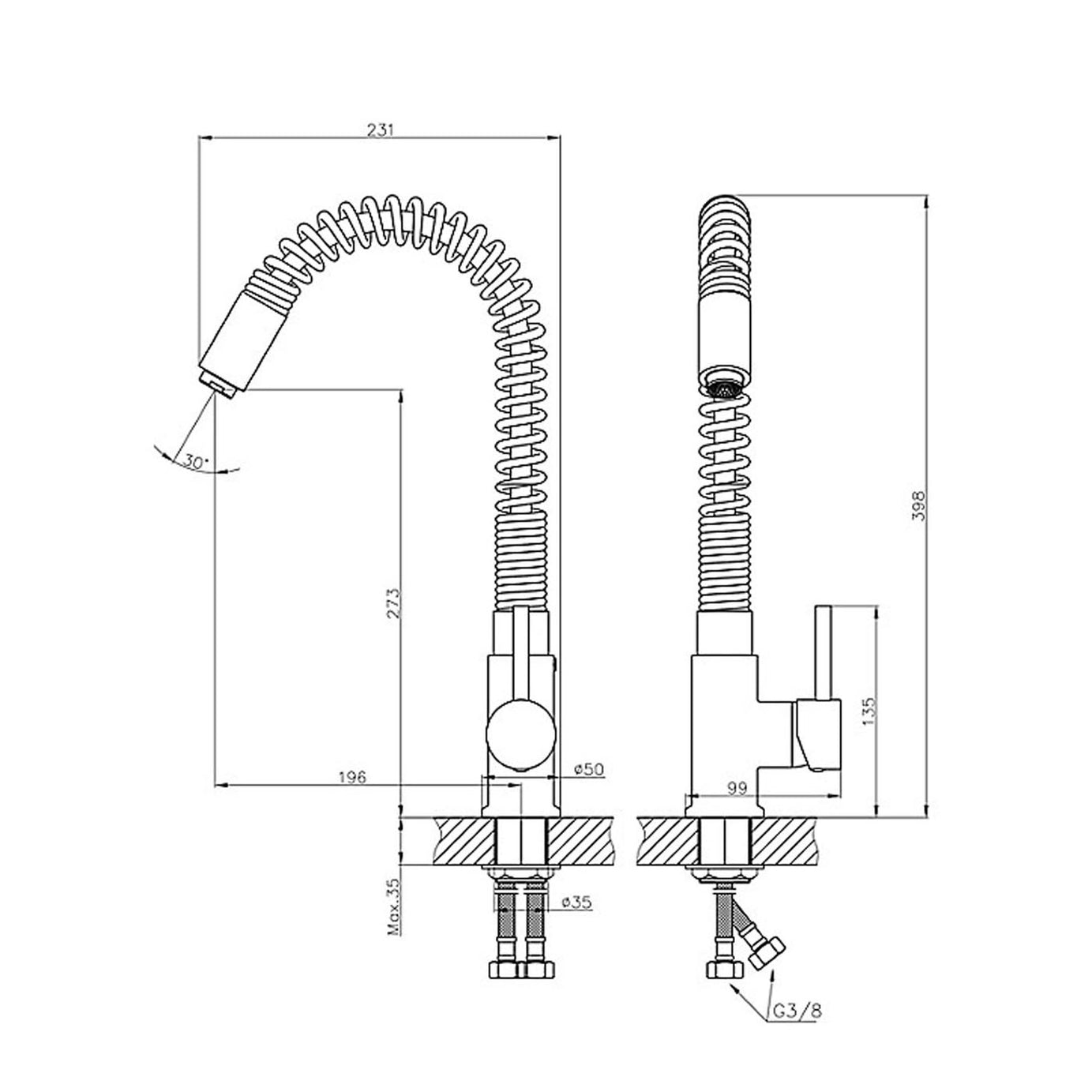 Kitchen Sink Tap Mixer Single Lever Nickel Effect Spring Neck Spout Faucet - Image 2