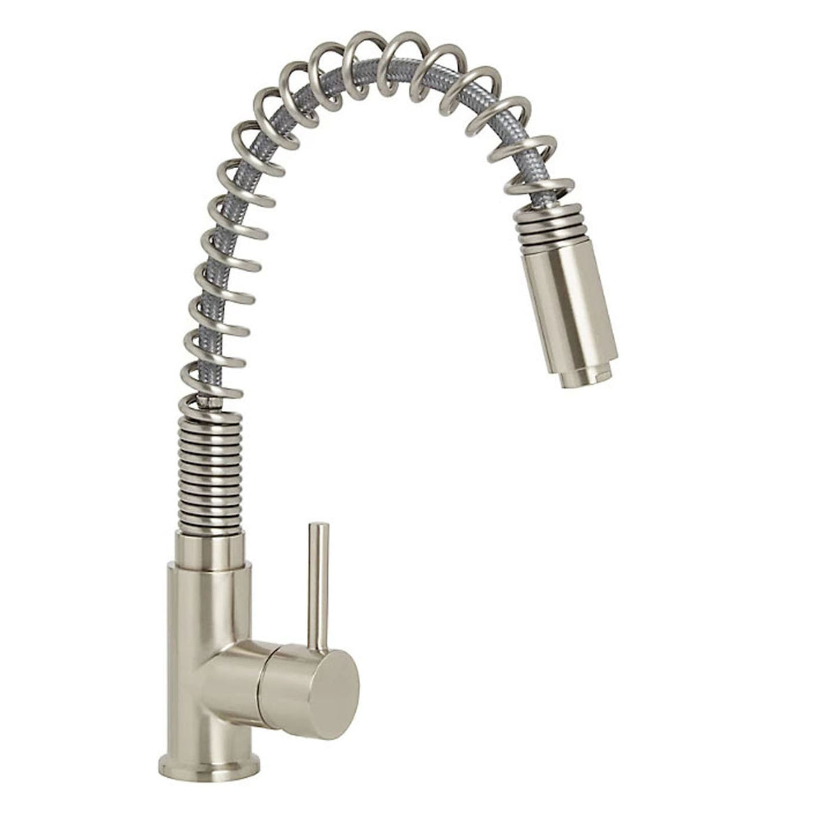 Kitchen Sink Tap Mixer Single Lever Nickel Effect Spring Neck Spout Faucet - Image 3