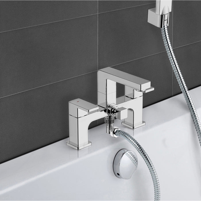 Bath Shower Mixer Tap Brass Zinc Alloy Chrome Square Head Deck Mounted Modern - Image 2