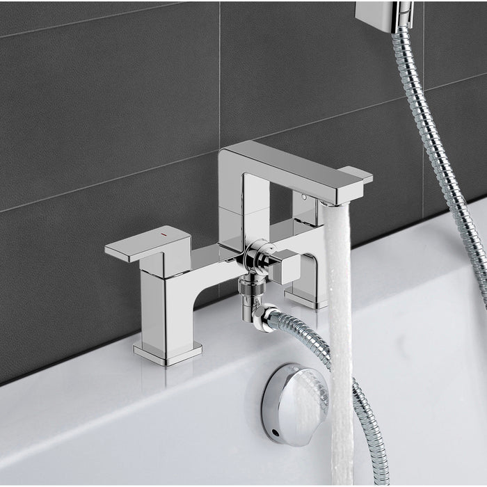 Bath Shower Mixer Tap Brass Zinc Alloy Chrome Square Head Deck Mounted Modern - Image 3