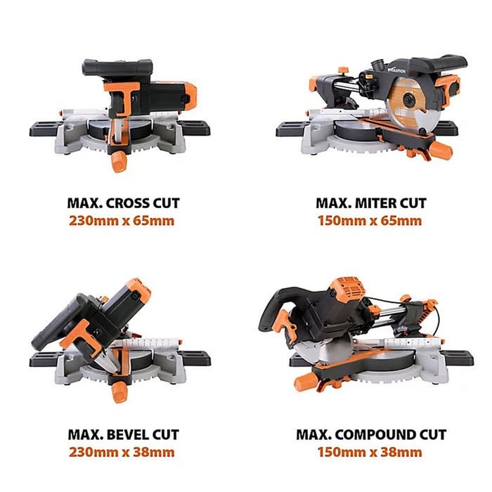 Evolution Mitre Saw Electric R210SMS Sliding Compound 210mm Spindle Lock 1500W - Image 2