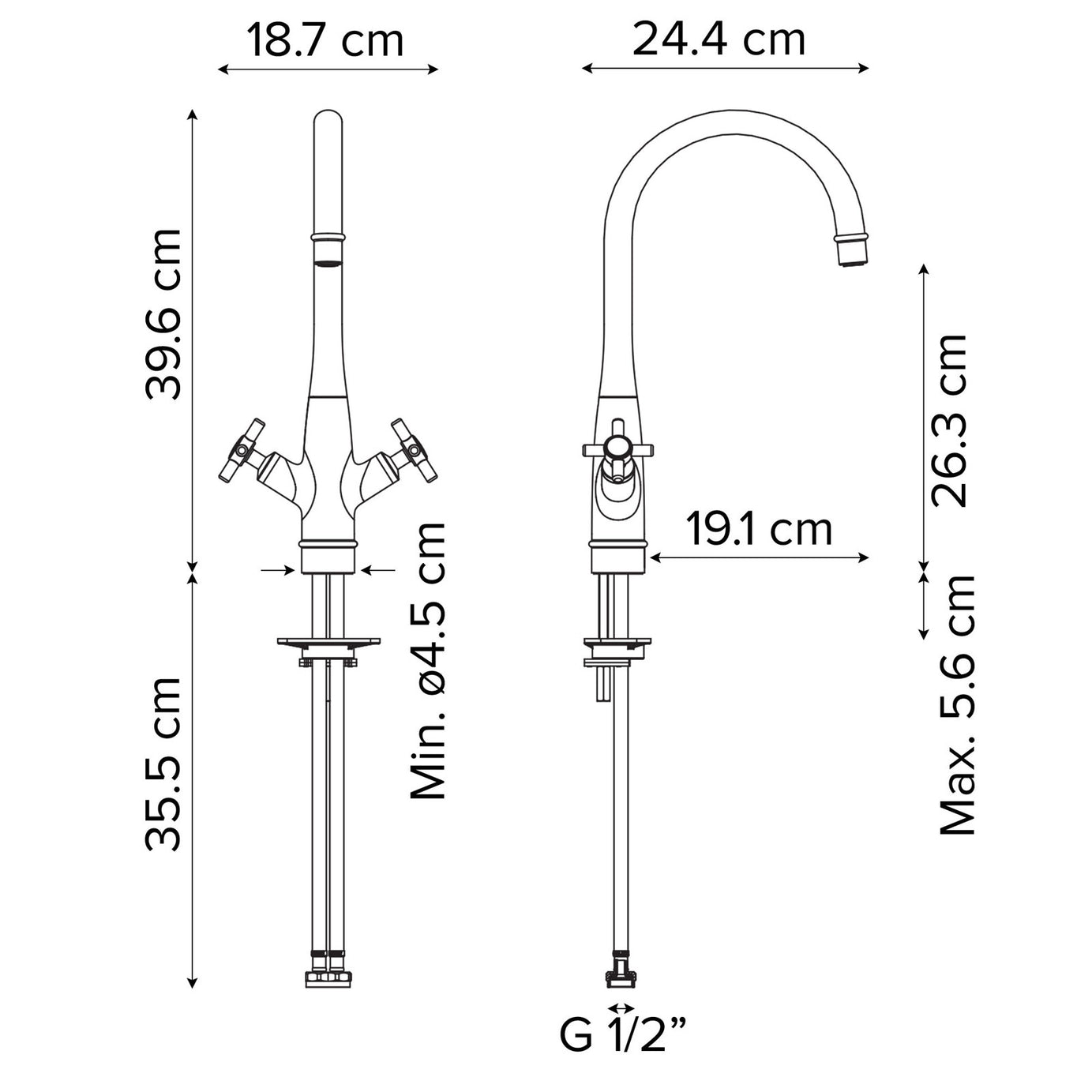 Kitchen Filbert Tap Cross Twin Lever Chrome Replaceable Aerator Faucet - Image 6