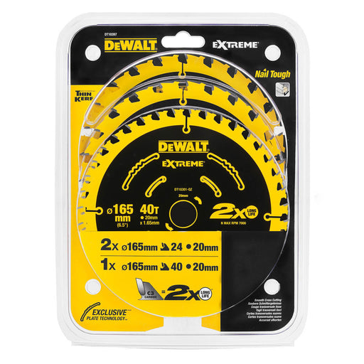 DeWalt Circular Saw Blade Set DT10397-QZ Wood 2 x 24T 1 x 40T (Dia)165mm 3 Pack - Image 1