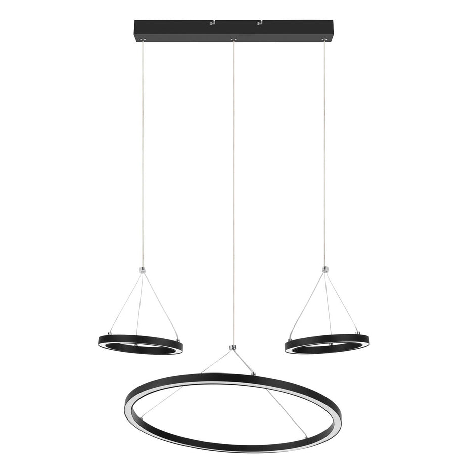 LED Pendant Ceiling Light Matt Black 3 Way Hanging Adjustable Dining (Dia)50cm - Image 1