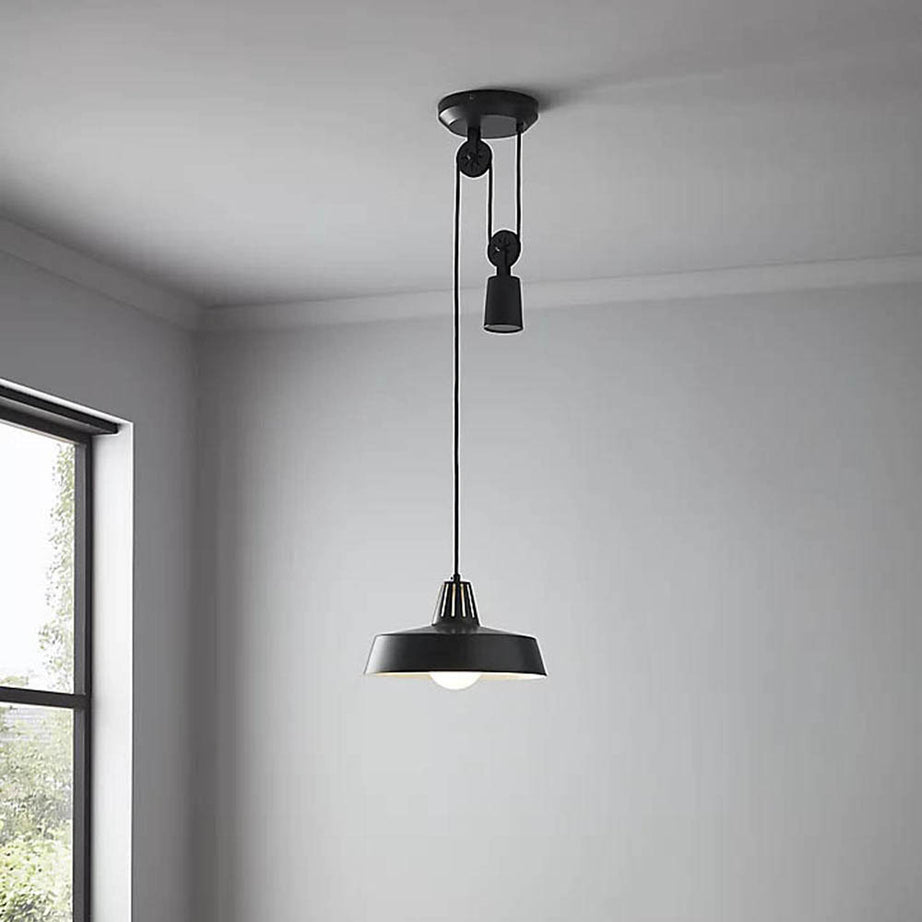 Pendant Ceiling Light Matt Black Industrial Metal Adjustable Height Modern - Image 2